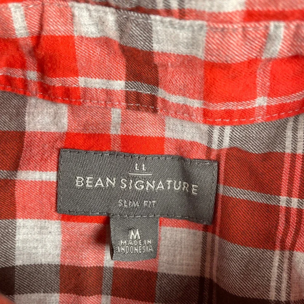 LL Bean Signature Slim Fit Plaid Shirt Men's Size Medium Orange Brown Outdoors - Picture 3 of 7